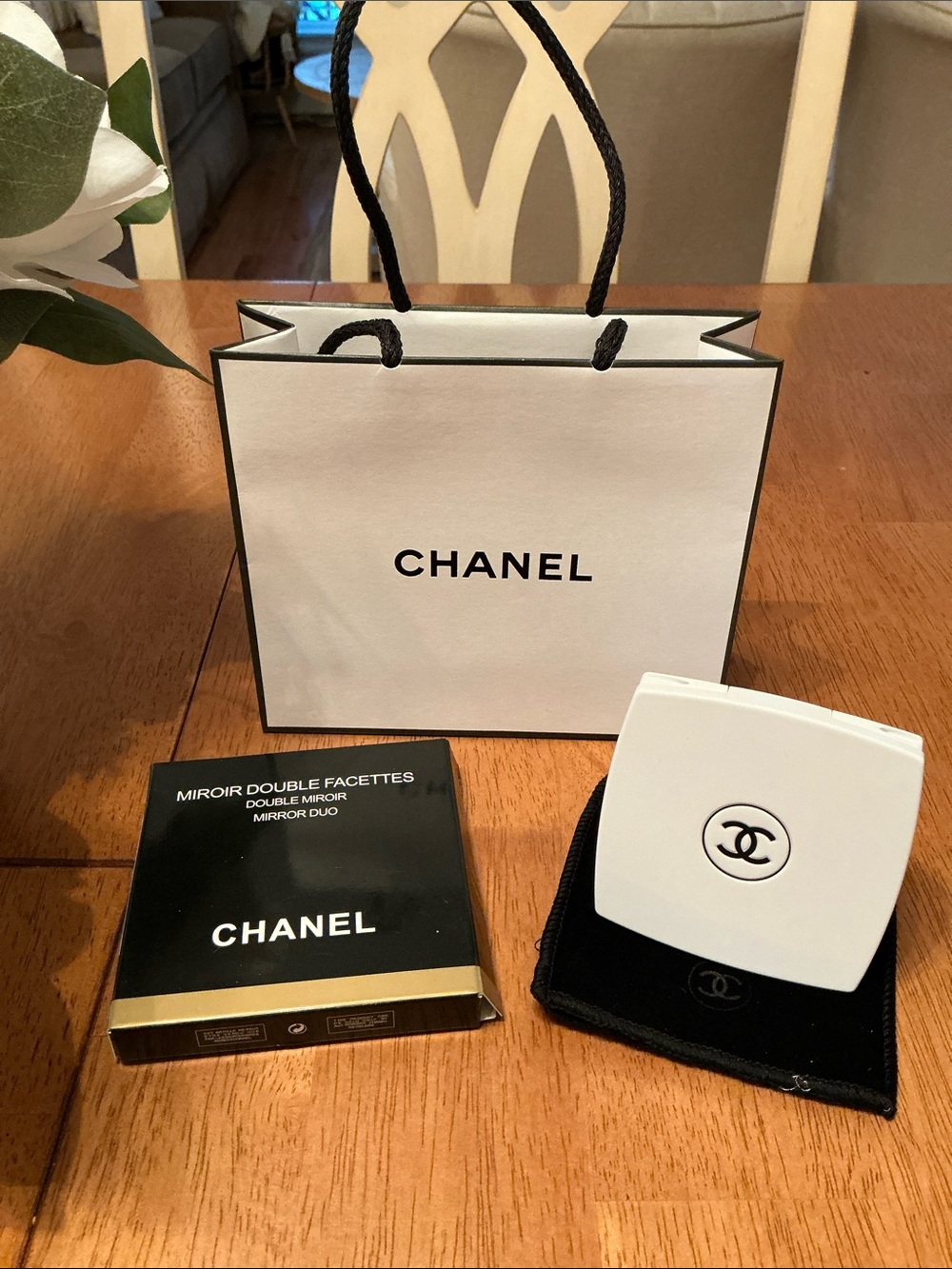 CHANEL Authentic White Compact Mirror with Gift Bag
